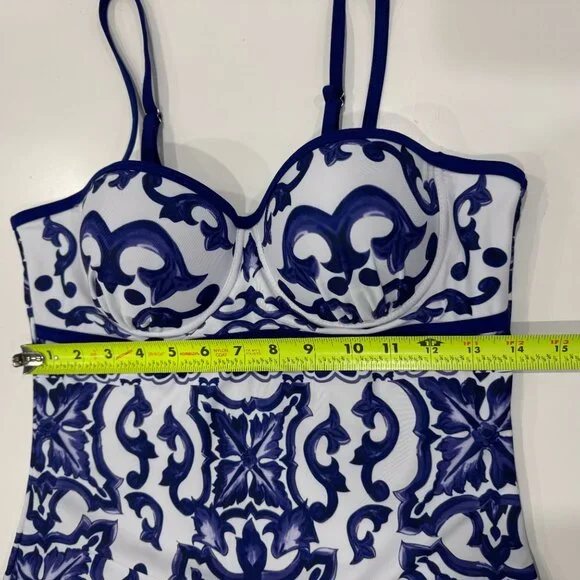 NEW Porcelain Pattern One-Piece Swimsuit and Cover Up Skirt, Size M - Picture 13 of 17